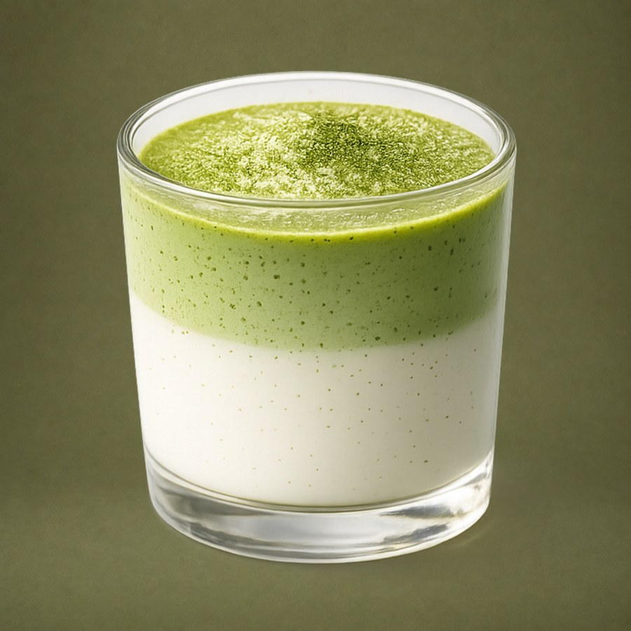 Layered matcha latte in a glass